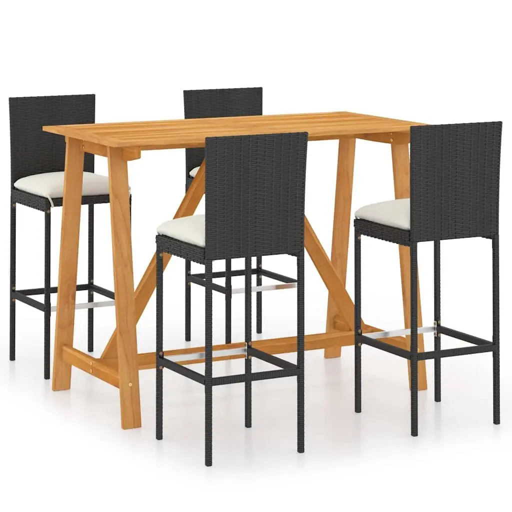 5 Piece Garden Bar Set Outdoor Patio Furniture with Cushions Black
