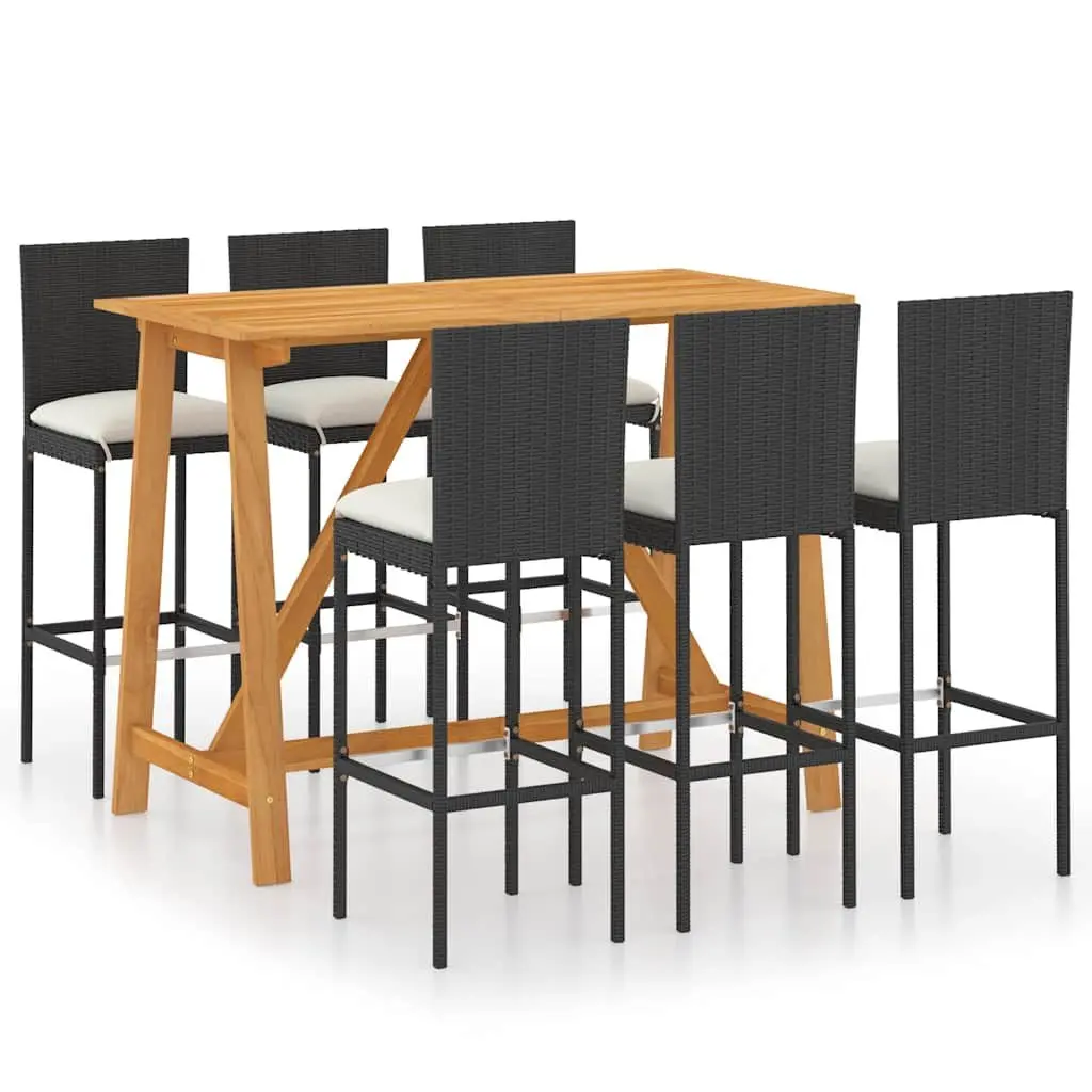 Garden Bar Set 7 Piece Outdoor Patio Furniture Black with Removable Cushions