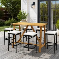 Garden Bar Set 7 Piece Outdoor Furniture Patio Black with Cushions