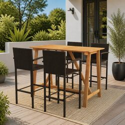 Garden Bar Set 5 Piece Outdoor Furniture Patio Table Stools Brown