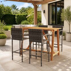 5 Piece Garden Bar Set Outdoor Patio Furniture Rattan Stool Table Grey