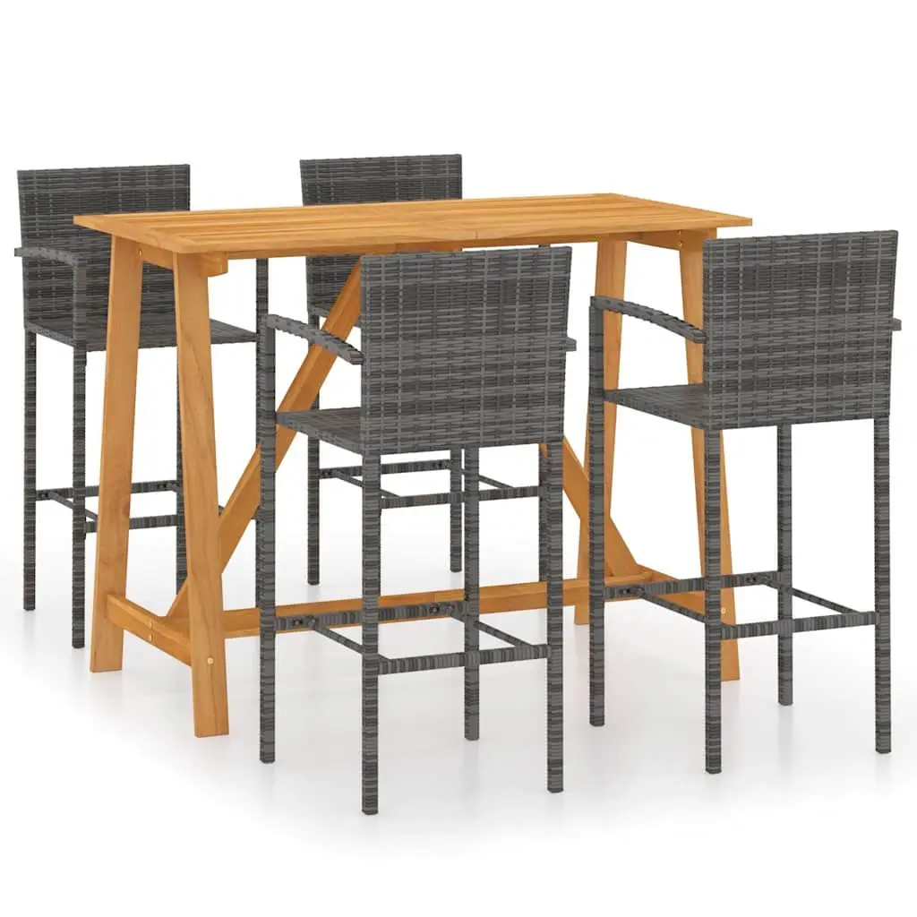 5 Piece Garden Bar Set Outdoor Patio Furniture Rattan Stool Table Grey