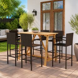 7 Piece Garden Bar Set Brown Acacia Wood Steel PE Rattan Patio Outdoor Furniture