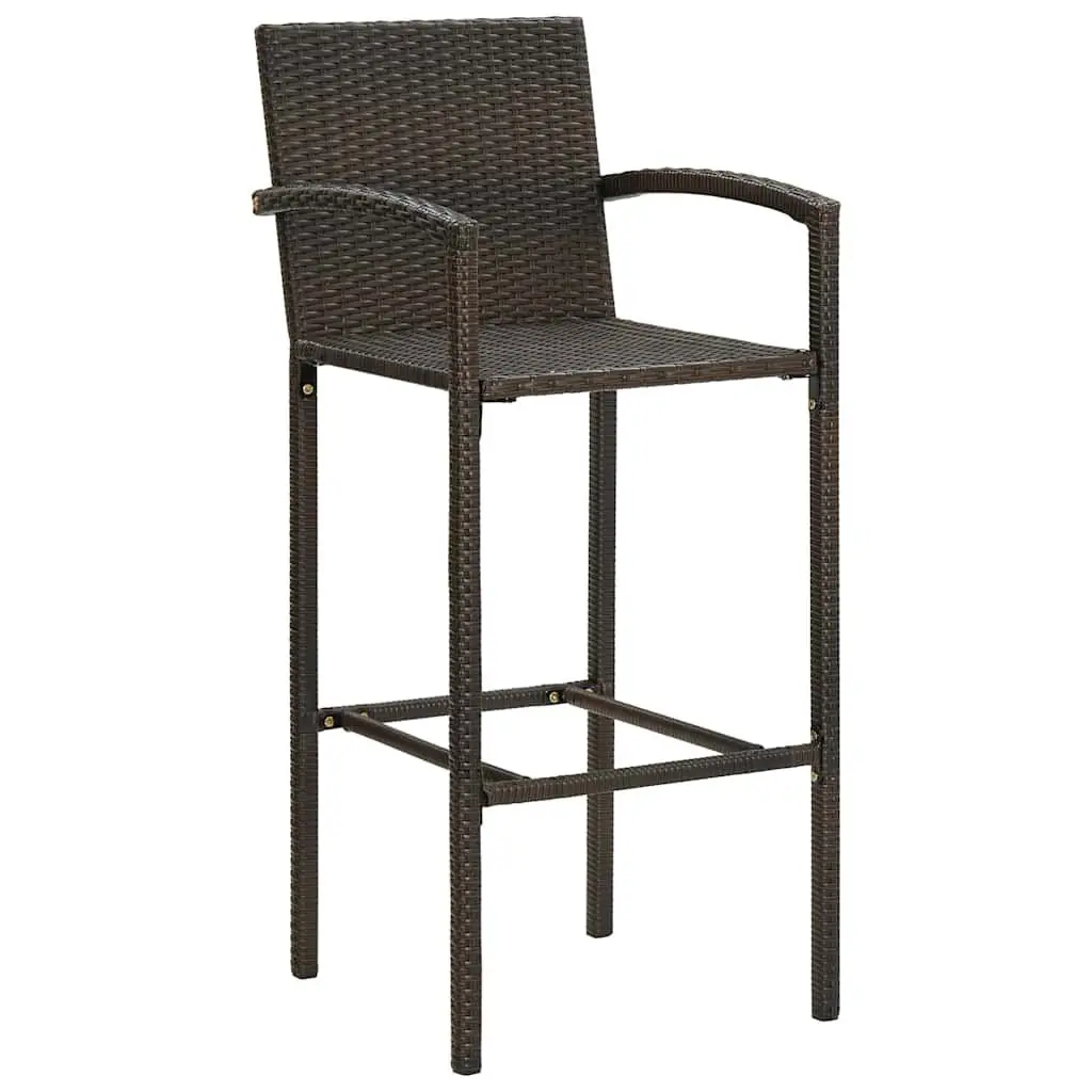 7 Piece Garden Bar Set Brown Acacia Wood Steel PE Rattan Patio Outdoor Furniture