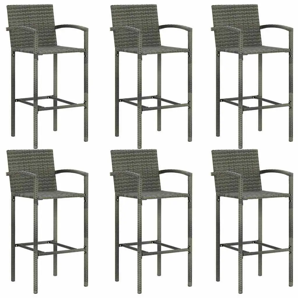7 Piece Garden Bar Set Grey Outdoor Patio Furniture Rattan Table Stools
