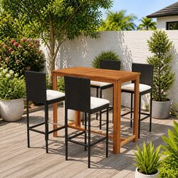 5 Piece Garden Bar Set with Cushions Outdoor Patio Furniture Black