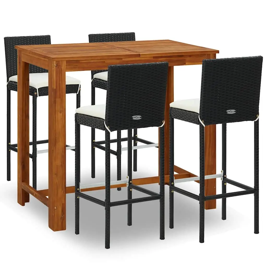 5 Piece Garden Bar Set with Cushions Outdoor Patio Furniture Black