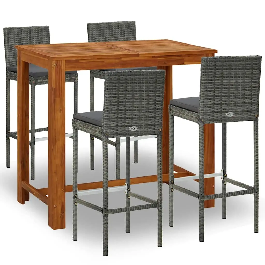 5 Piece Garden Bar Set with Cushions Grey Outdoor Patio Furniture