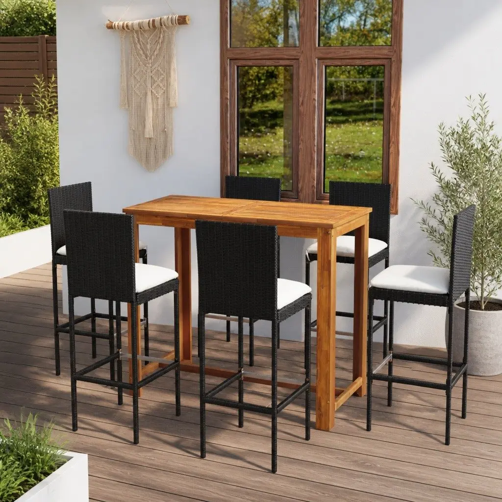 Garden Bar Set 7 Piece Outdoor Patio Furniture Cushioned Seating Black