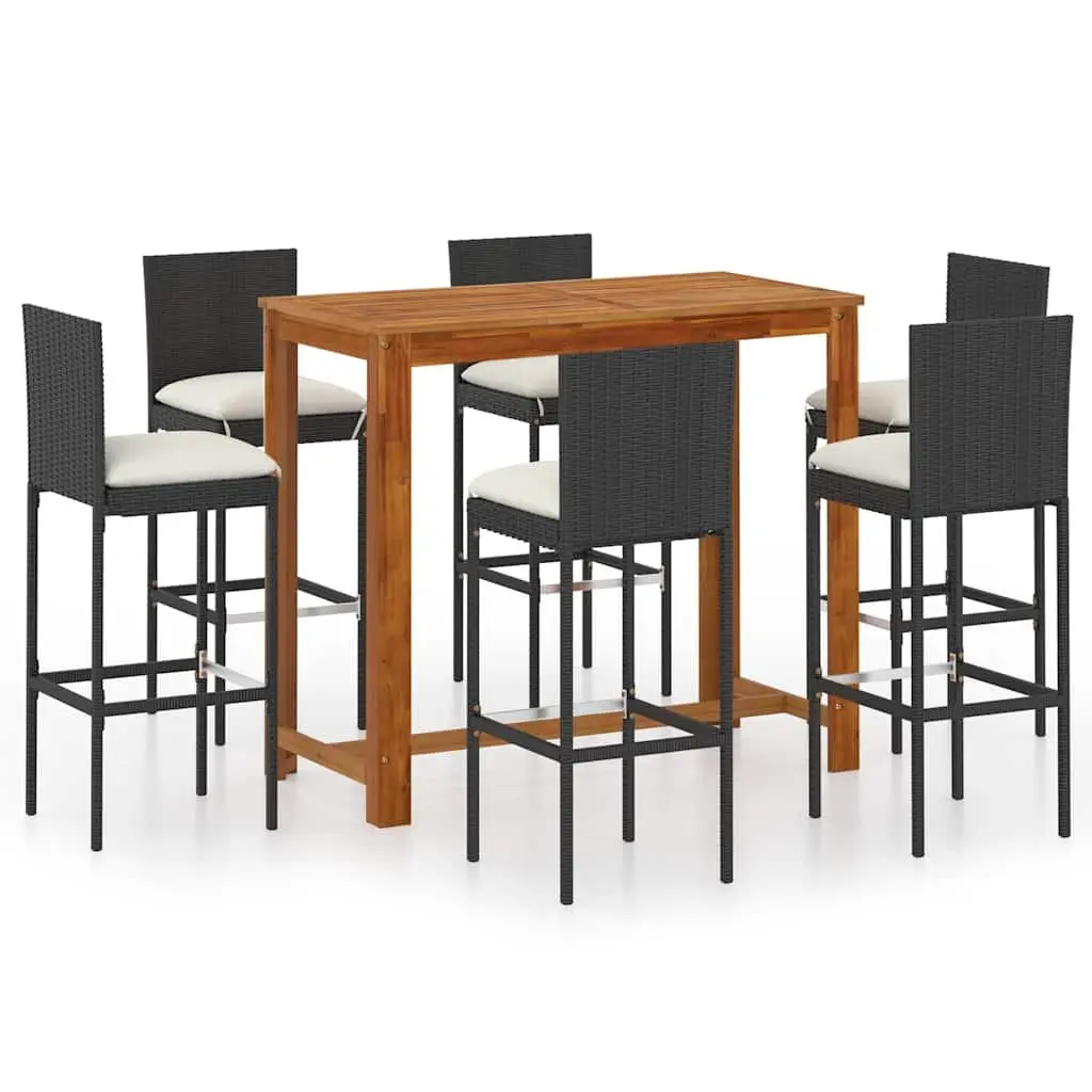 Garden Bar Set 7 Piece Outdoor Patio Furniture Cushioned Seating Black