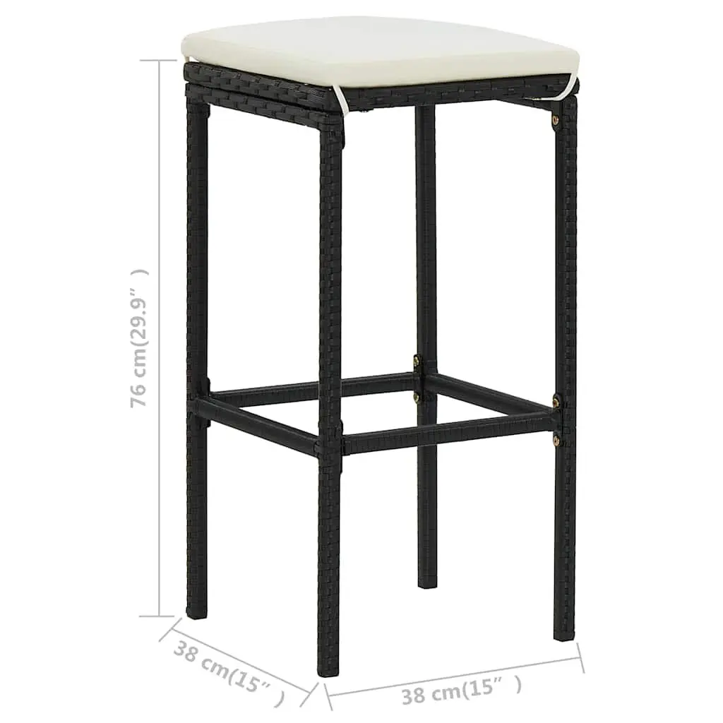 Garden Bar Set 7 Piece Outdoor Furniture Solid Acacia Wood Table Black Powder Coated Steel Frame with Cushions