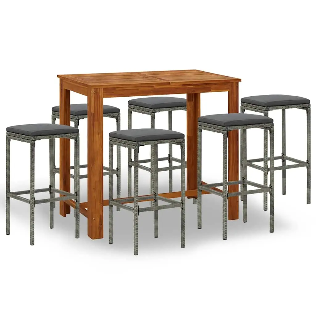 7 Piece Garden Bar Set with Cushions Grey Outdoor Patio Furniture