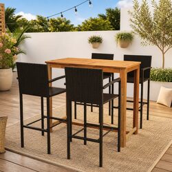 Garden Bar Set 5 Piece Outdoor Furniture Patio Dining Table Stools Brown