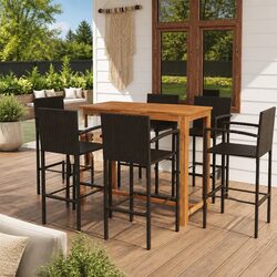 Garden Bar Set 7 Piece Outdoor Furniture Patio Dining Table Stools Brown