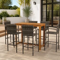 Garden Bar Set 7 Piece Outdoor Patio Furniture Grey Rattan Stools Table