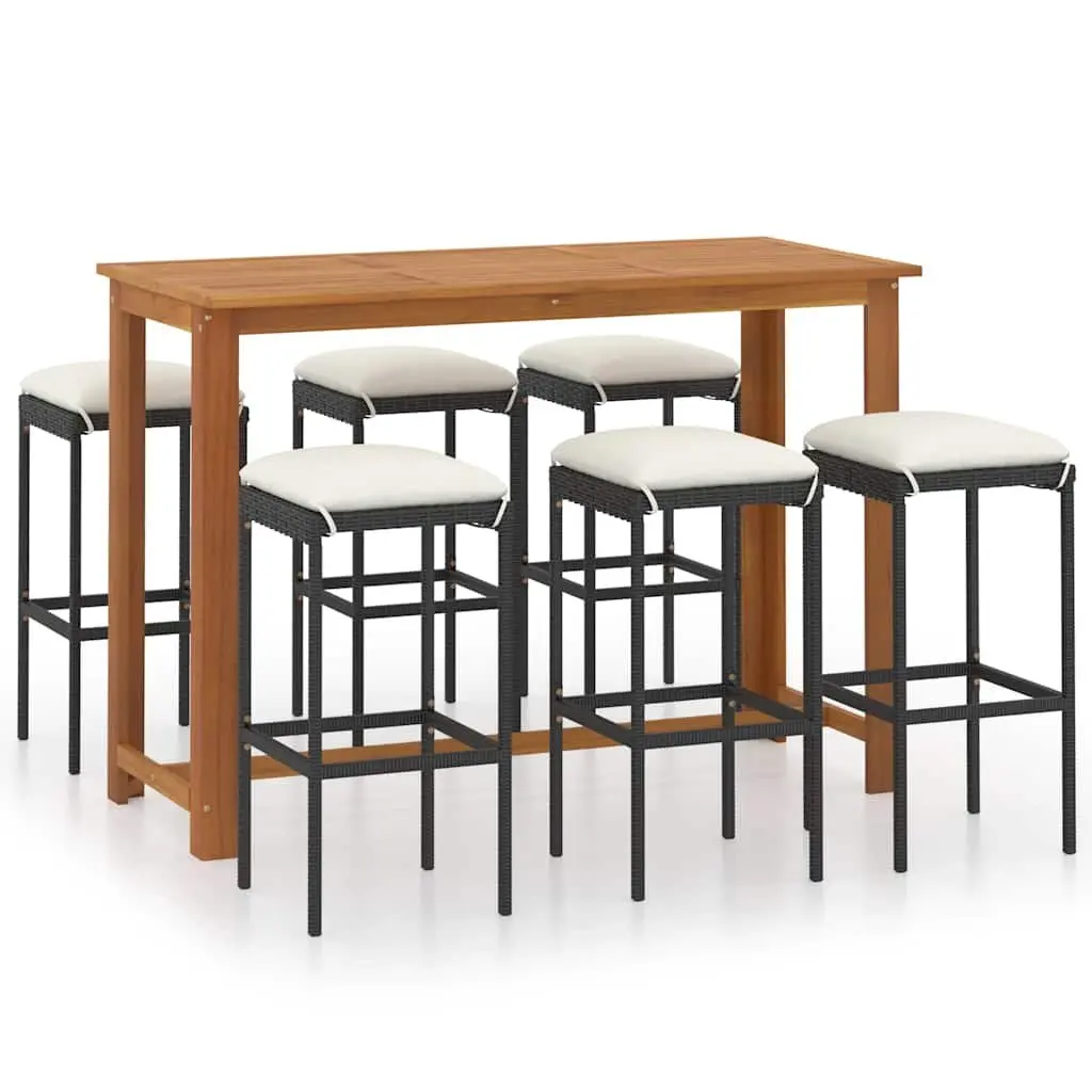 7 Piece Outdoor Garden Bar Set with Cushions Black Patio Furniture Dining