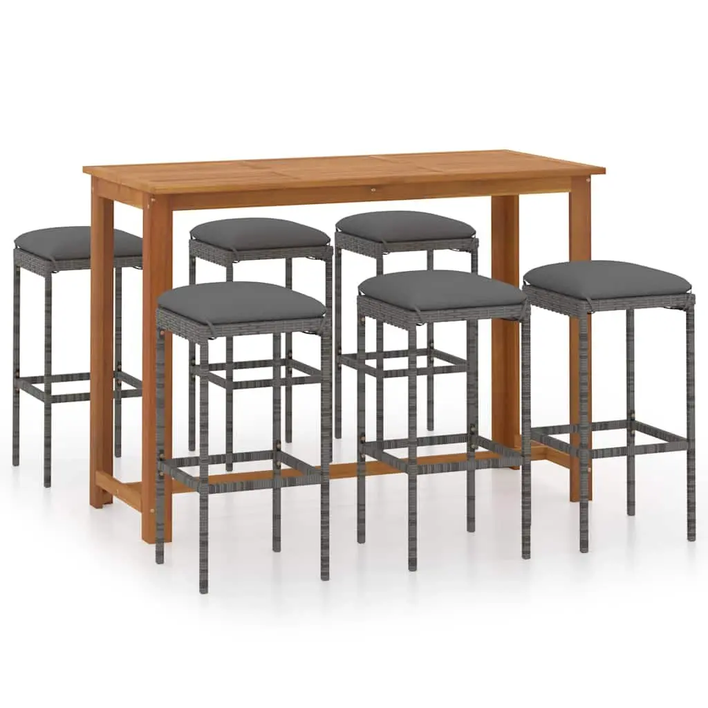 Garden Bar Set 7 Piece Outdoor Patio Furniture with Cushions Grey