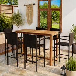 7 Piece Outdoor Garden Bar Set Brown Patio Furniture Table Stools