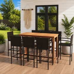 Garden Bar Set 9 Piece Outdoor Patio Furniture Brown Rattan Stools Table