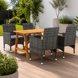 Garden Dining Set 5 Piece Outdoor Table Chairs Grey Acacia Wood Steel Frame