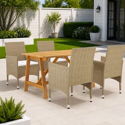 Garden Dining Set 5 Piece Outdoor Furniture Table Chairs Beige