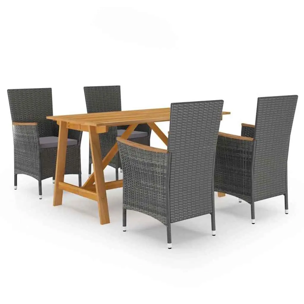 5 Piece Outdoor Dining Set Grey Rattan Furniture Patio Table and Chairs