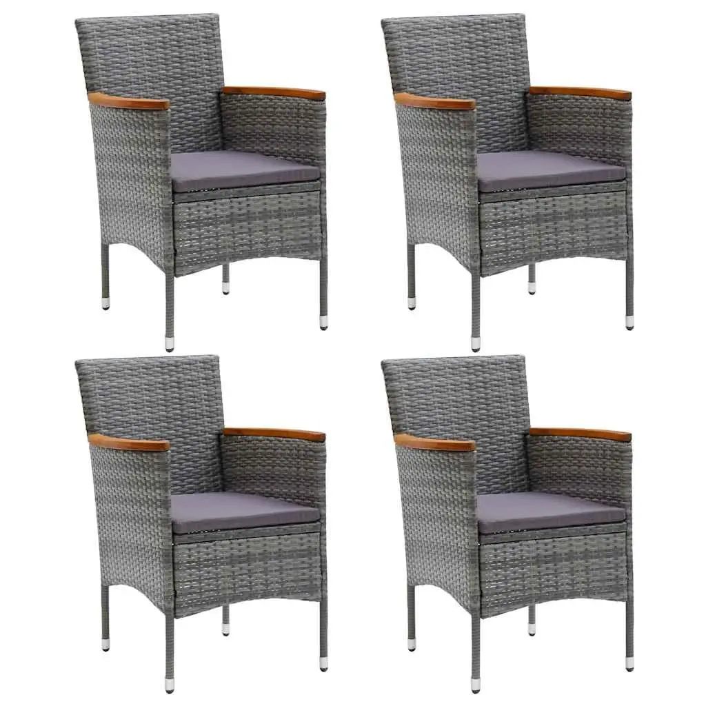 5 Piece Outdoor Dining Set Grey Rattan Furniture Patio Table and Chairs