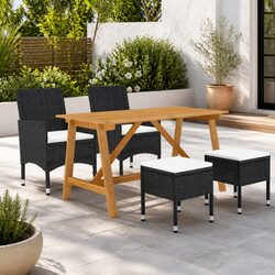 Garden Dining Set 5 Piece Outdoor Table Chairs Black Weather Resistant PE Rattan