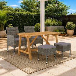 Garden Dining Set 5 Piece Outdoor Furniture Table Chairs Stools Grey