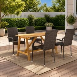 Garden Dining Set 5 Piece Brown Outdoor Furniture Table Chairs Patio Rattan