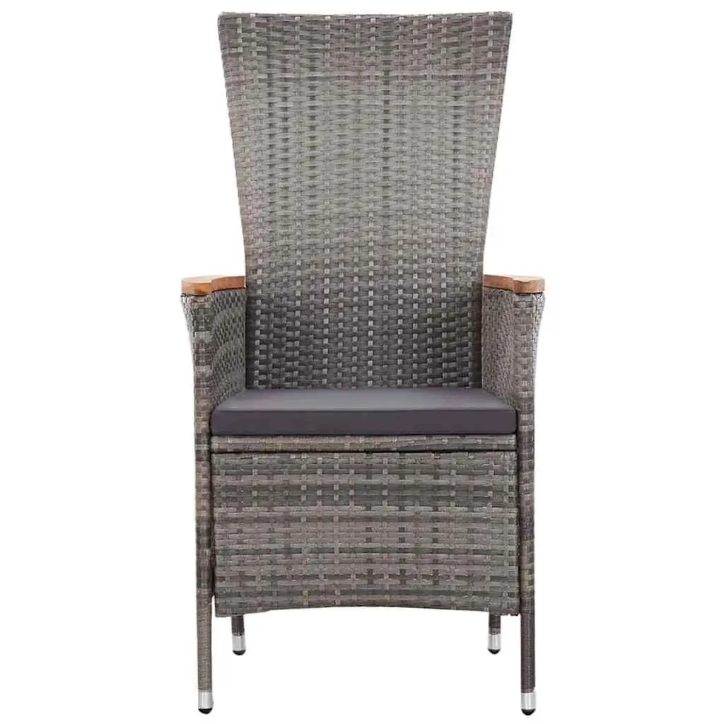 5 Piece Garden Dining Set Acacia Wood Table Steel Frame Rattan Chairs Grey