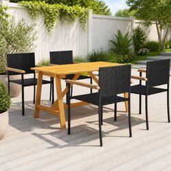 5 Piece Garden Dining Set Outdoor Table Chairs Black Patio Furniture