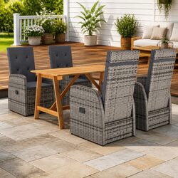 5 Piece Garden Dining Set Outdoor Table Chairs Grey Acacia Wood Rattan