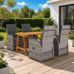 5 Piece Garden Dining Set Grey Outdoor Furniture Table Chairs Rattan