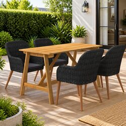 Garden Dining Set 5 Piece Outdoor Table Chairs Black Rattan Furniture Patio
