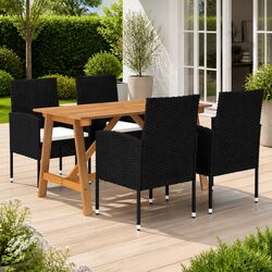 5 Piece Garden Dining Set Outdoor Table Chairs with Cushions Black