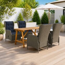 5 Piece Garden Dining Set Outdoor Table Chairs Brown Acacia Wood PE Rattan