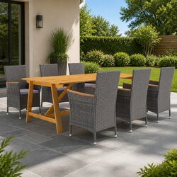 Garden Dining Set 7 Piece Outdoor Furniture Table Chairs Grey Rattan