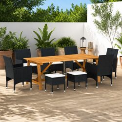 Garden Dining Set 9 Piece Outdoor Furniture Black Acacia Wood Steel Rattan