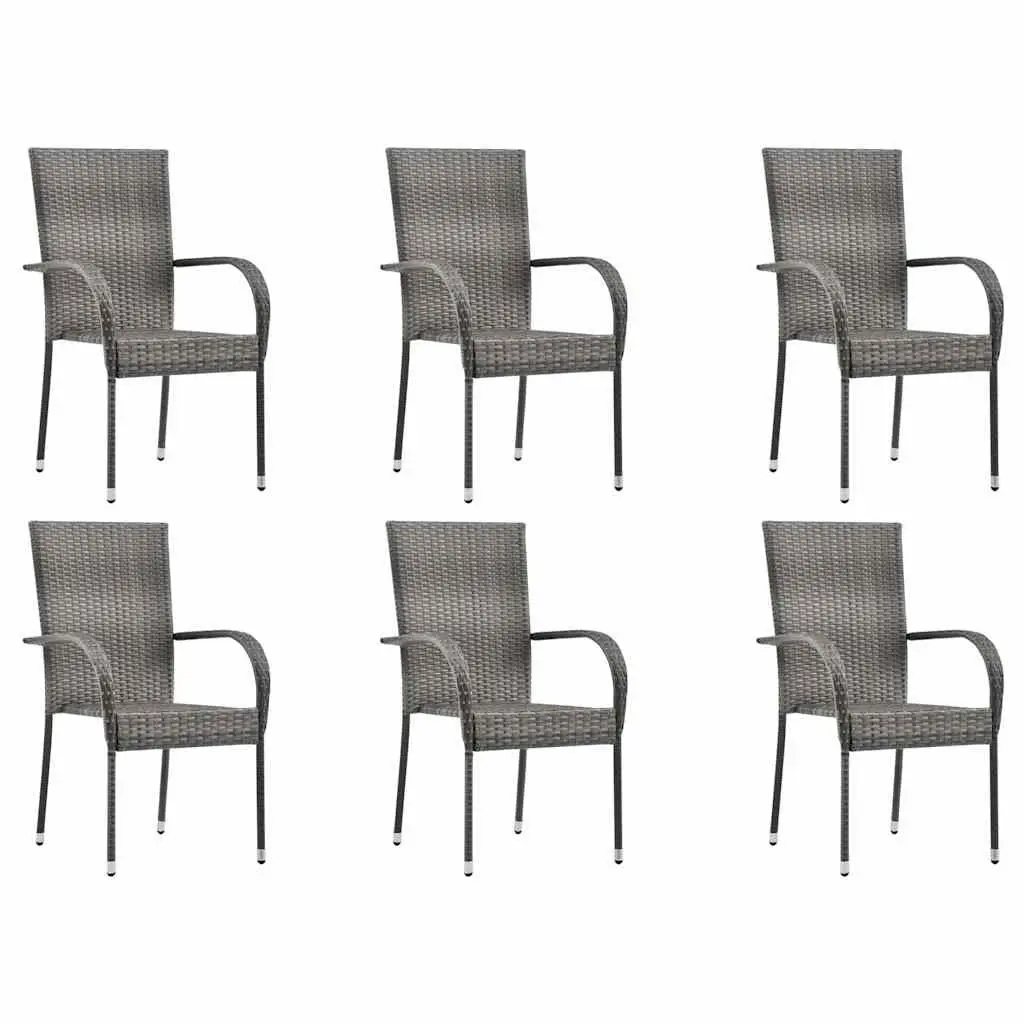 7 Piece Garden Dining Set Outdoor Furniture Acacia Wood Table Steel Frame Chairs Grey