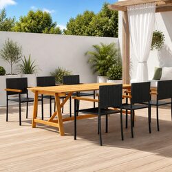 7 Piece Outdoor Dining Set Black Garden Table Chairs Patio Furniture