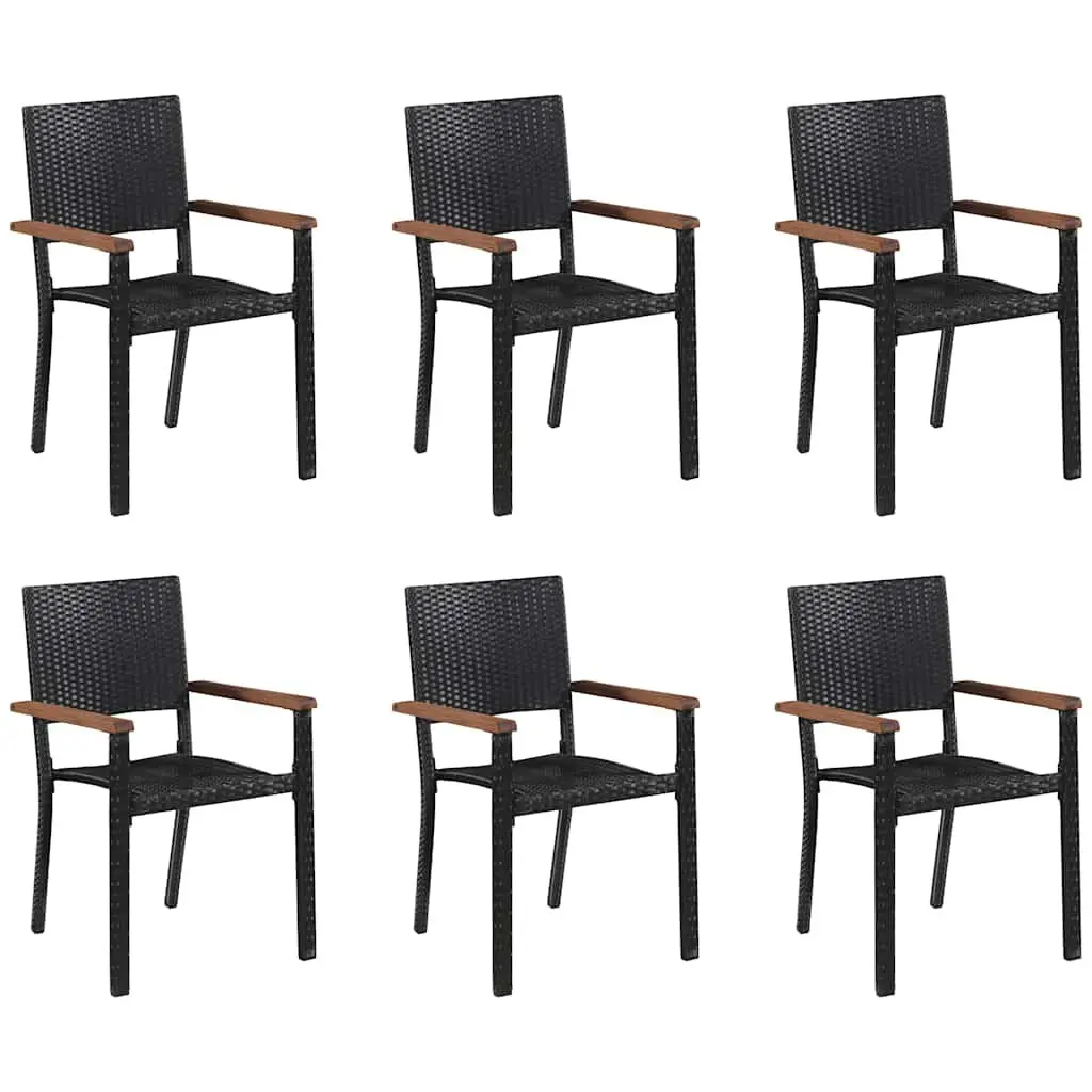 7 Piece Outdoor Dining Set Acacia Wood Table Steel Frame Chairs Black