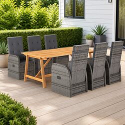 7 Piece Garden Dining Set Outdoor Table Chairs Rattan Grey Weather Resistant