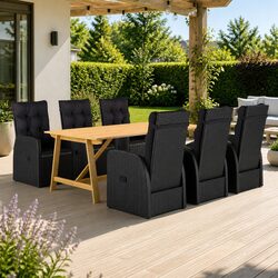 7 Piece Garden Dining Set Black Outdoor Furniture Table Chairs Rattan