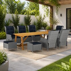 Garden Dining Set 9 Piece Outdoor Furniture Table Chairs Grey Patio Seating