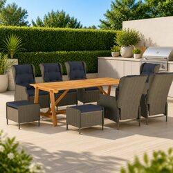 Garden Dining Set 9 Piece Outdoor Furniture Brown Acacia Wood Table Chairs