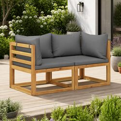 2-Seater Outdoor Garden Bench Wooden Frame Padded Cushions Patio Seating Lounge