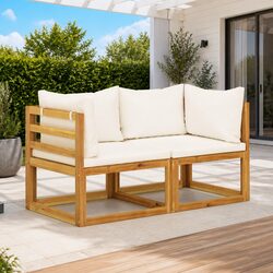 2-Seater Outdoor Garden Bench Wooden Frame with Padded Cushions Cream