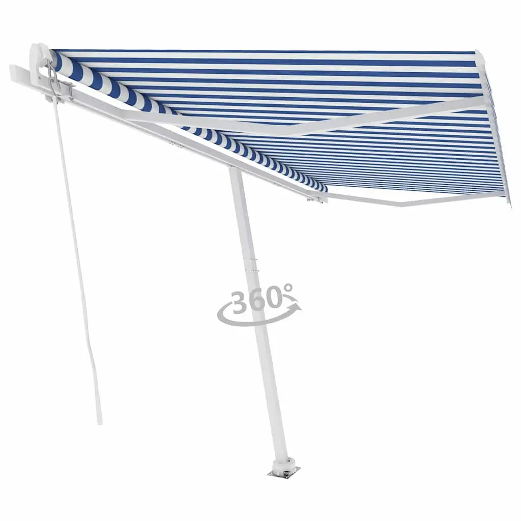 Freestanding Manual Retractable Awning 400x300cm Outdoor Patio Sun Shade Blue