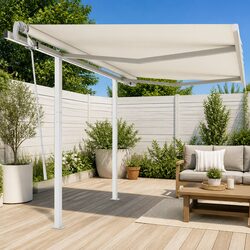 Manual Retractable Awning Patio 3x2.5m Outdoor Garden Shade Cream Adjustable